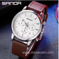 SANDA 1034 Business Mens Luxury Watch Waterproof Three-eye Six-pin Casual Men Quartz Leather Watch